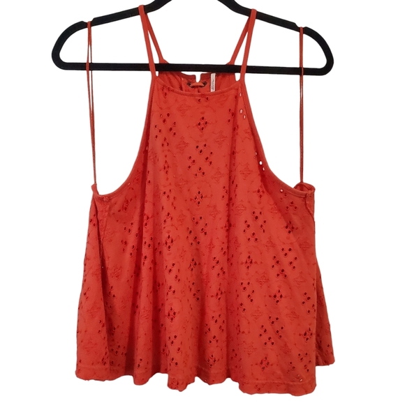 Free People Dream Date Eyelet Tank M Coral Festival, Indies Sleaze Boho - Picture 6 of 10